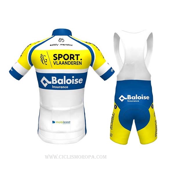 2020 Ropa Ciclismo Sport Vlaanderen Baloise Blanco Amarillo Azul Mangas Corta y Culotte Corto
